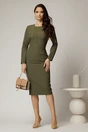 Rochie DY Fashion midi conica kaki office cu nervuri, 3, dyfashion.ro