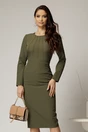 Rochie DY Fashion midi conica kaki office cu nervuri, 1, dyfashion.ro
