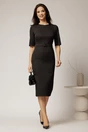 Rochie DY Fashion midi conica neagra cu decolteu rotund si curea in talie, 3, dyfashion.ro