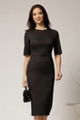Rochie DY Fashion midi conica neagra cu decolteu rotund si curea in talie, 1, dyfashion.ro