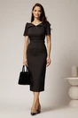 Rochie DY Fashion midi conica neagra cu guler ascutit si curea in talie, 3, dyfashion.ro