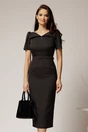 Rochie DY Fashion midi conica neagra cu guler ascutit si curea in talie, 1, dyfashion.ro