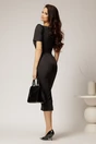 Rochie DY Fashion midi conica neagra cu guler ascutit si curea in talie, 2, dyfashion.ro