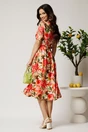Rochie DY Fashion midi cu flori corai in clos din rayon si curea in talie, 2, dyfashion.ro