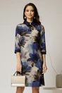 Rochie DY Fashion midi cu imprimeu albastru cu guler tip camasa, 1, dyfashion.ro