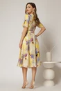Rochie DY Fashion midi cu imprimeu galben in clos din triplu voal cu nasturi la bust si curea in talie, 2, dyfashion.ro