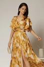 Rochie DY Fashion midi cu imprimeu galben mustar din voal satinat, 3, dyfashion.ro