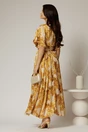 Rochie DY Fashion midi cu imprimeu galben mustar din voal satinat, 2, dyfashion.ro