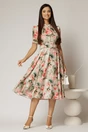 Rochie DY Fashion midi cu imprimeu kaki in clos din triplu voal cu nasturi la bust si curea in talie, 3, dyfashion.ro