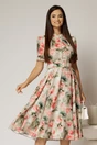Rochie DY Fashion midi cu imprimeu kaki in clos din triplu voal cu nasturi la bust si curea in talie, 1, dyfashion.ro