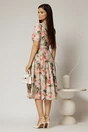 Rochie DY Fashion midi cu imprimeu kaki in clos din triplu voal cu nasturi la bust si curea in talie, 2, dyfashion.ro