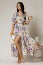 Rochie DY Fashion midi cu imprimeu lila din voal satinat, 1, dyfashion.ro
