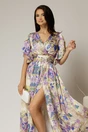 Rochie DY Fashion midi cu imprimeu lila din voal satinat, 3, dyfashion.ro