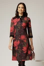 Rochie DY Fashion midi cu imprimeu negru si rosu cu guler tip camasa, 1, dyfashion.ro