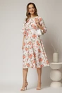 Rochie DY Fashion midi cu imprimeu oranj cu maneci evazate si funde pe bust, 3, dyfashion.ro