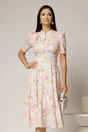 Rochie DY Fashion midi cu imprimeu roz in clos din triplu voal cu nasturi la bust si curea in talie, 1, dyfashion.ro