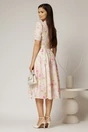 Rochie DY Fashion midi cu imprimeu roz in clos din triplu voal cu nasturi la bust si curea in talie, 2, dyfashion.ro
