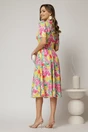 Rochie DY Fashion midi cu imprimeu roz si galben in clos din triplu voal cu nasturi la bust si curea in talie, 2, dyfashion.ro