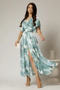Rochie DY Fashion midi cu imprimeu turcoaz din voal satinat, 1, dyfashion.ro