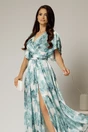 Rochie DY Fashion midi cu imprimeu turcoaz din voal satinat, 3, dyfashion.ro