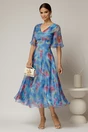 Rochie DY Fashion midi din organza cu imprimeuri bleu lila, 3, dyfashion.ro