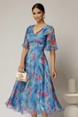 Rochie DY Fashion midi din organza cu imprimeuri bleu lila, 1, dyfashion.ro
