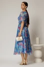 Rochie DY Fashion midi din organza cu imprimeuri bleu lila, 2, dyfashion.ro