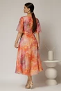 Rochie DY Fashion midi din organza cu imprimeuri corai si oranj, 2, dyfashion.ro