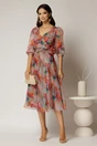 Rochie DY Fashion midi din organza cu imprimeuri oranj, 3, dyfashion.ro