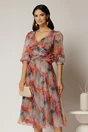 Rochie DY Fashion midi din organza cu imprimeuri oranj, 1, dyfashion.ro