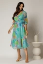Rochie DY Fashion midi din organza cu imprimeuri turcoaz, 3, dyfashion.ro