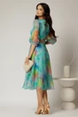 Rochie DY Fashion midi din organza cu imprimeuri turcoaz, 2, dyfashion.ro