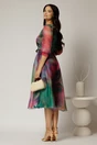 Rochie DY Fashion midi din organza cu imprimeuri verde fucsia, 2, dyfashion.ro
