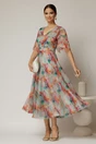Rochie DY Fashion midi din organza cu imprimeuri verde mint, 3, dyfashion.ro