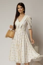 Rochie DY Fashion midi din triplu voal cu buline si guler ascutit si nasturi la maneci, 1, dyfashion.ro