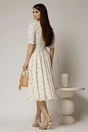 Rochie DY Fashion midi din triplu voal cu buline si guler ascutit si nasturi la maneci, 2, dyfashion.ro