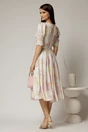 Rochie DY Fashion midi din triplu voal cu print roz galben si guler ascutit si nasturi la maneci, 2, dyfashion.ro