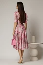 Rochie DY Fashion midi din triplu voal cu print roz si guler ascutit si nasturi la maneci, 2, dyfashion.ro