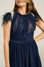 Rochie DY Fashion midi din tull bleumarin in clos cu pene la umeri, 3, dyfashion.ro