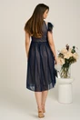 Rochie DY Fashion midi din tull bleumarin in clos cu pene la umeri, 2, dyfashion.ro