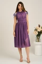 Rochie DY Fashion midi din tull mov in clos cu pene la umeri, 4, dyfashion.ro