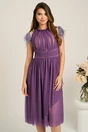 Rochie DY Fashion midi din tull mov in clos cu pene la umeri, 1, dyfashion.ro