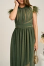 Rochie DY Fashion midi din tull verde olive in clos cu pene la umeri, 2, dyfashion.ro