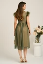 Rochie DY Fashion midi din tull verde olive in clos cu pene la umeri, 4, dyfashion.ro