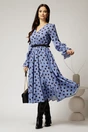 Rochie DY Fashion midi din voal bleu cu buline si curea in talie, 3, dyfashion.ro