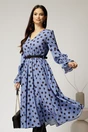 Rochie DY Fashion midi din voal bleu cu buline si curea in talie, 1, dyfashion.ro