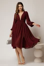 Rochie DY Fashion midi din voal bordo in clos cu perle si tull la decolteu, 3, dyfashion.ro