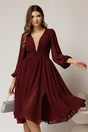 Rochie DY Fashion midi din voal bordo in clos cu perle si tull la decolteu, 1, dyfashion.ro