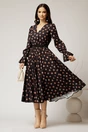Rochie DY Fashion midi din voal negru cu buline si curea in talie, 3, dyfashion.ro