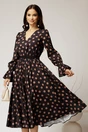 Rochie DY Fashion midi din voal negru cu buline si curea in talie, 1, dyfashion.ro